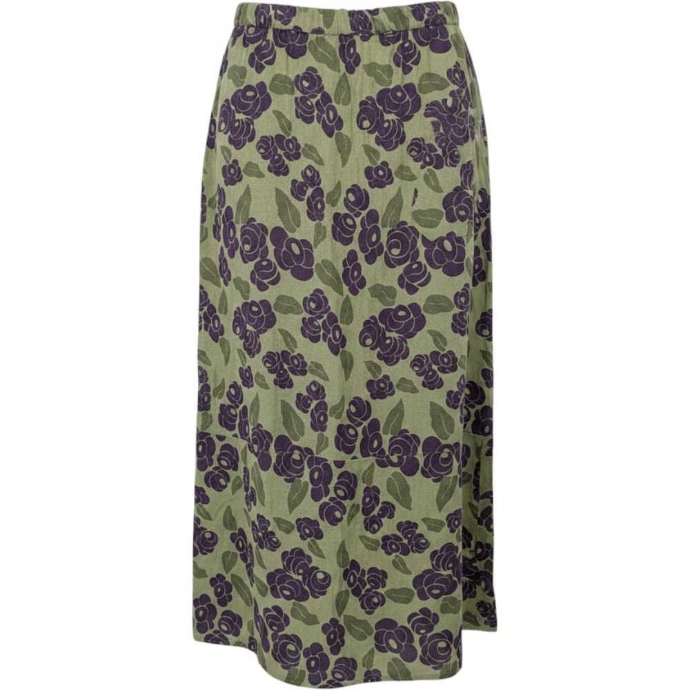 Flax Linen Maxi Skirt Women Large Green Purple Floral Boho Pocket Elastic Waist